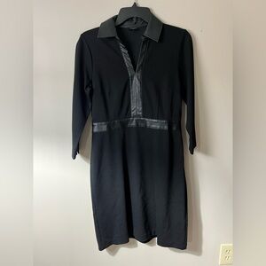 Talbots Black Long Sleeve Business Dress with Leather Trim size 6P